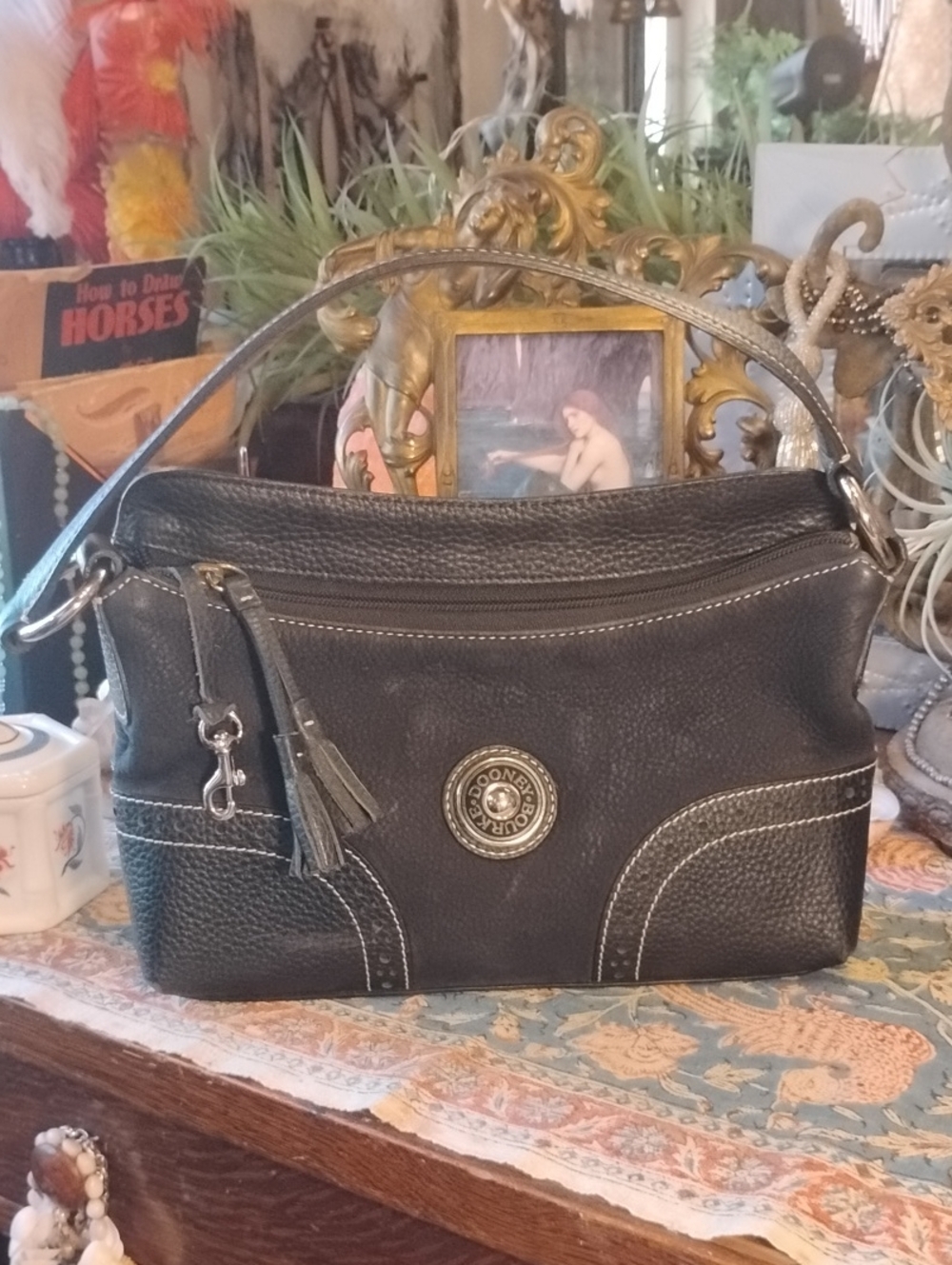 Vintage Dooney & Bourke Black Leather Shoulder Bag with Tassel Accent - Picture 9 of 17